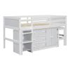 Twin Size Low Loft Bed With Pull-Out Desk, Drawers, Cabinet, and Shelves for White Color