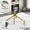 Large Modern Minimalist Rectangular Glass Dining Table for 6-8 with 0.39" Tempered Glass Tabletop and Golden Plated Metal Legs,for Kitchen Dining Livi