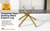 Large Modern Minimalist Rectangular Glass Dining Table for 6-8 with 0.39" Tempered Glass Tabletop and Golden Plated Metal Legs,for Kitchen Dining Livi