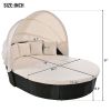 GO Outdoor rattan daybed sunbed with Retractable Canopy Wicker Furniture, Round Outdoor Sectional Sofa Set, black Wicker Furniture Clamshell Seating w