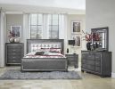 Modern Bedroom Gray Finish 1pc Chest of 5x Dovetail Drawers Beveled Mirror Trim Wooden Furniture Faux Crystal Handles
