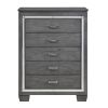 Modern Bedroom Gray Finish 1pc Chest of 5x Dovetail Drawers Beveled Mirror Trim Wooden Furniture Faux Crystal Handles
