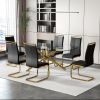Large Modern Minimalist Rectangular Glass Dining Table for 6-8 with 0.39" Tempered Glass Tabletop and Golden Plated Metal Legs,for Kitchen Dining Livi