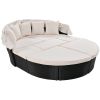 GO Outdoor rattan daybed sunbed with Retractable Canopy Wicker Furniture, Round Outdoor Sectional Sofa Set, black Wicker Furniture Clamshell Seating w