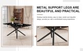 1 table and 6 chairs set.A rectangular dining table with a imitation marble black table top and black metal legs.Paired with 6 chairs with PU leather